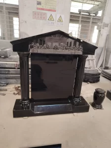 Temple Style Engraved Black Granite Headstone 6