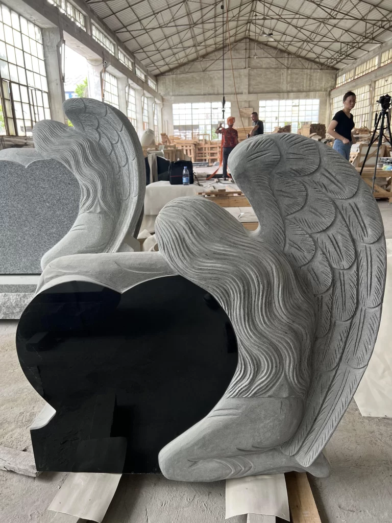 Tallado Ángel Corazón Lápida Negro Granito Estatua Monumento 6