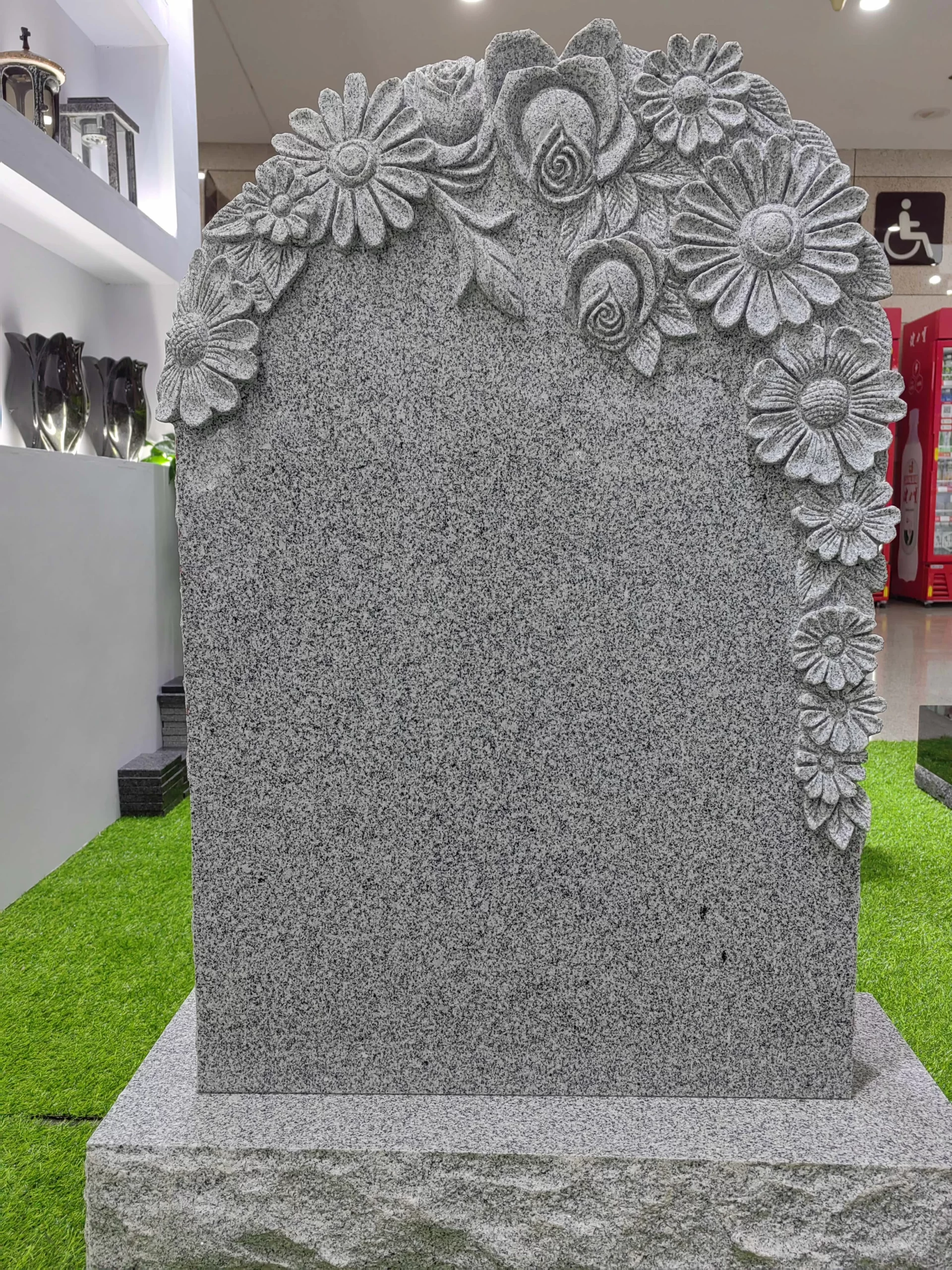 Lápide de flor única esculpida à mão G614 Lápide de túmulo em granito 1