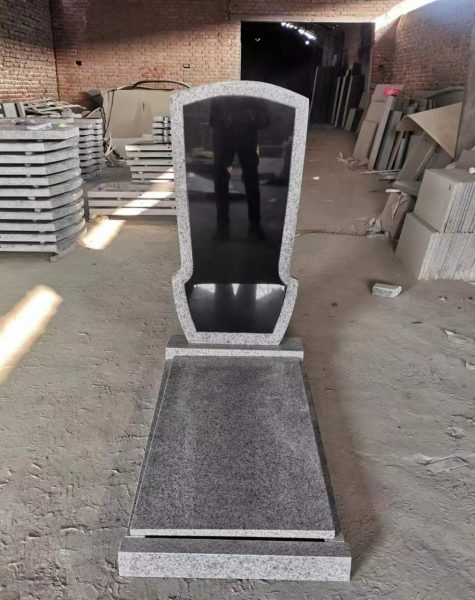 G603 Shanxi Black Granite Tombstone Russian Style Kerbed Monument 1