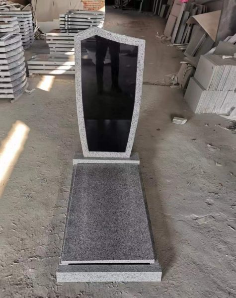 G603 Shanxi Black Granite Tombstone Russian Style Kerbed Monument 2
