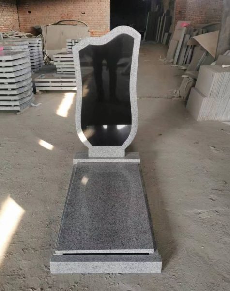 G603 Shanxi Black Granite Tombstone Russian Style Kerbed Monument 4