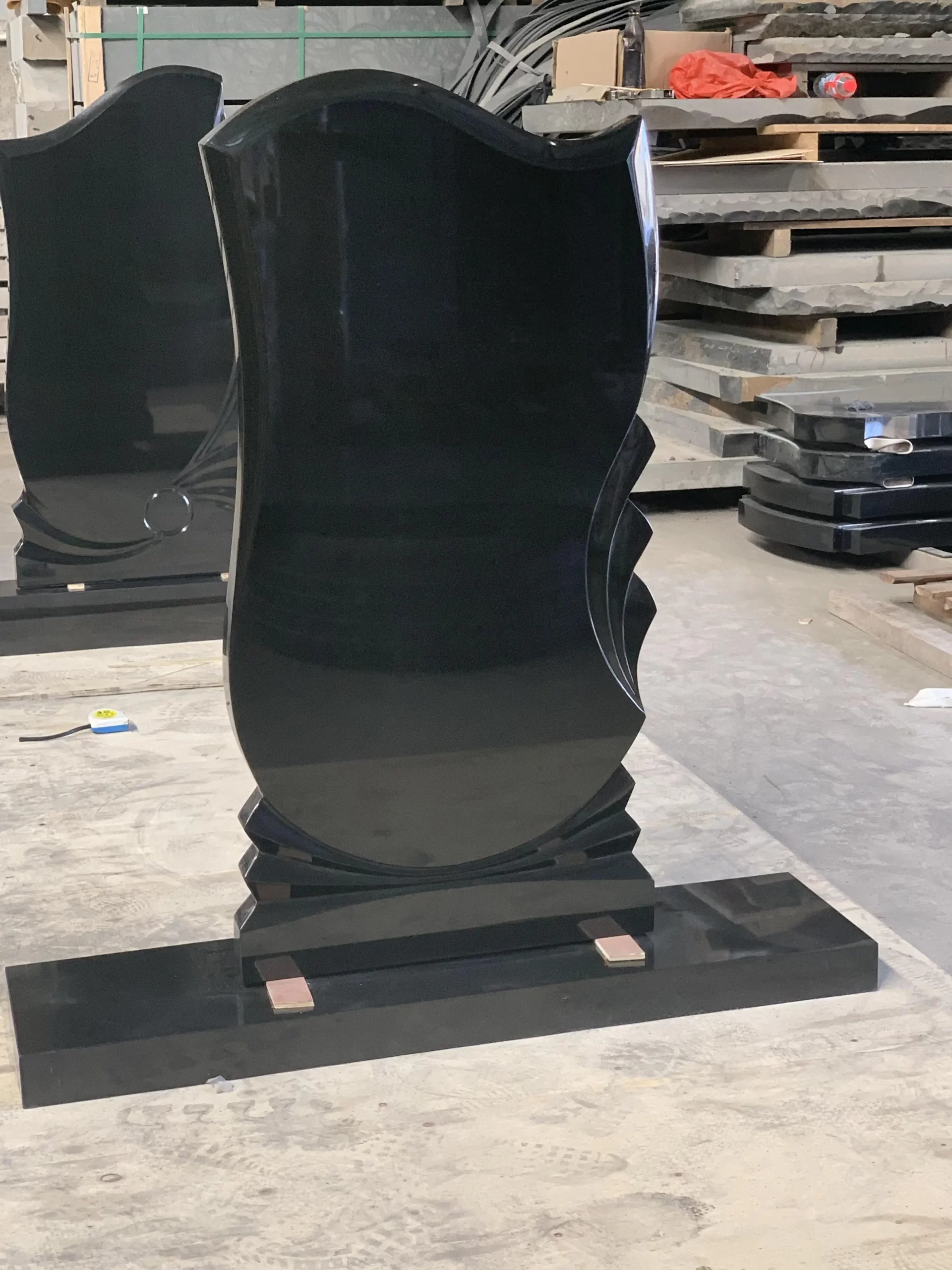 Polished Absolute Black Granite Upright Headstone 1