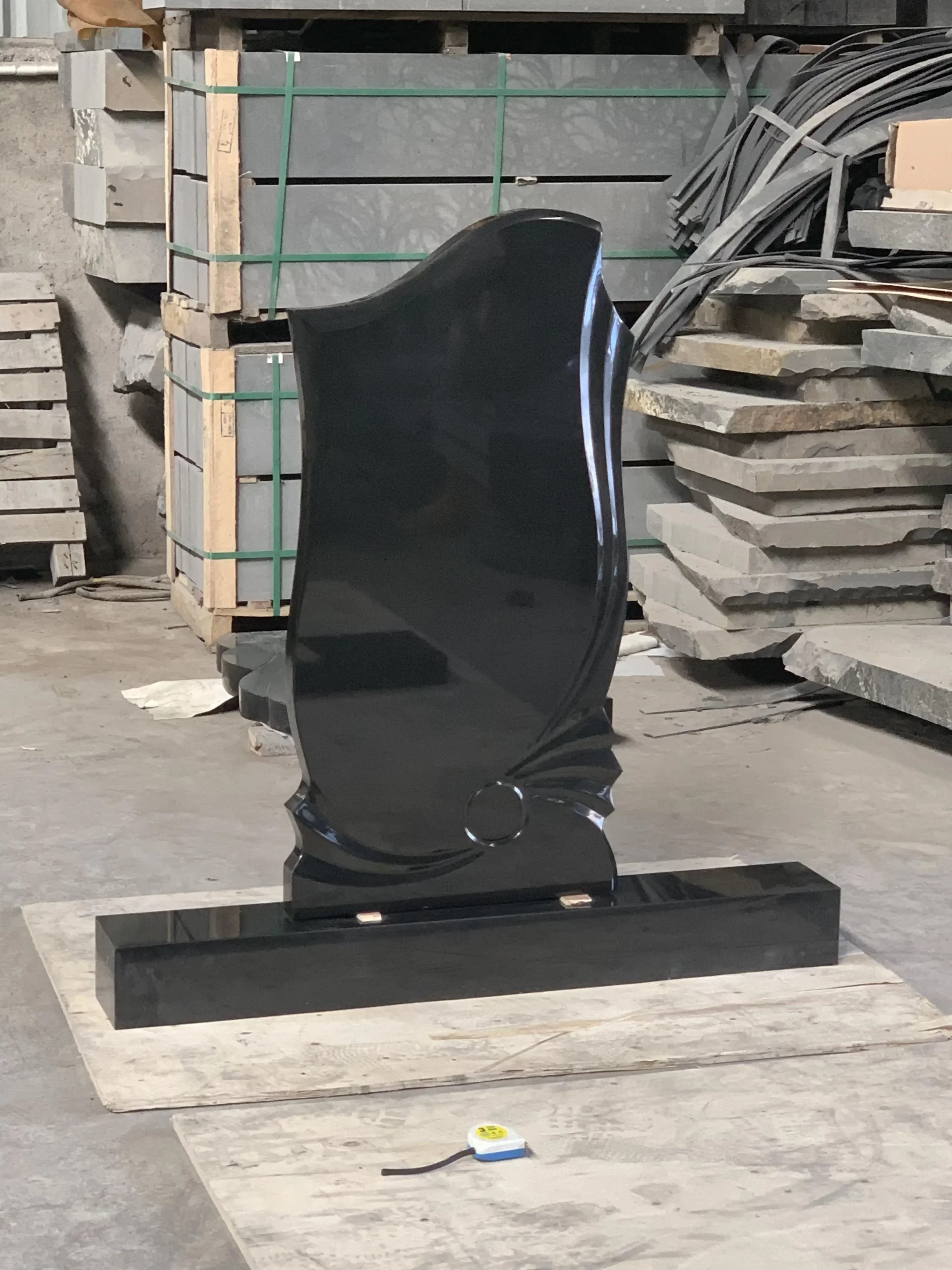 Polished Absolute Black Granite Upright Headstone Russian Style 1