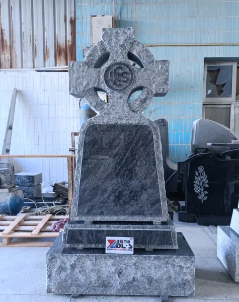 Rustic Celtic Cross Headstone Bahama Blue Granite Monument Irish Style 1